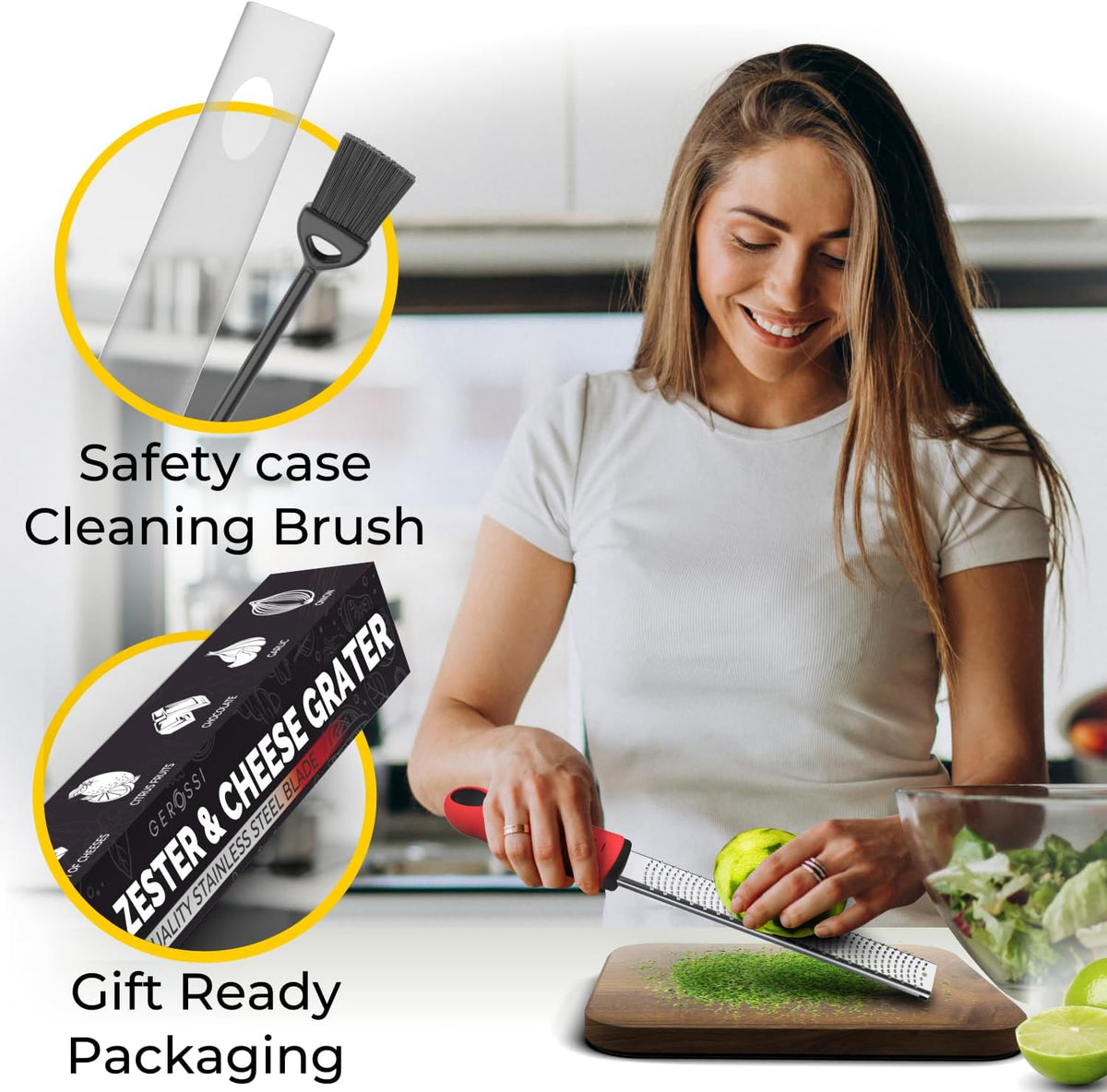 Stainless Steel Cheese Grater & Lemon Zester w/Extra Sharp Blade - Perfect for Lemon, Parmesan, Garlic, Chocolate - Spice Up any Dish in Seconds w/Your Premium Citrus Hand Grater with Handle - Red