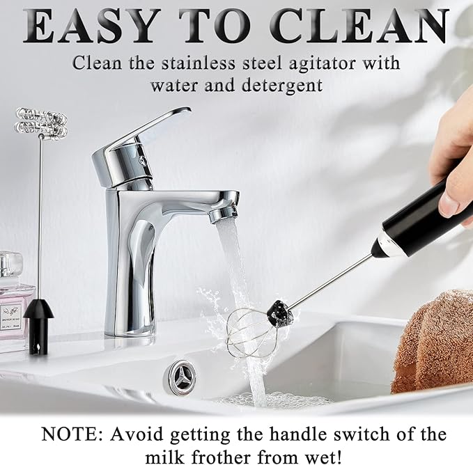 Electric Double Whisk Milk Frother Handheld Black USB Rechargeable Drink Mixer, 3 Speeds Adjustable Electric Whisk Foam Maker Detachable for Coffee, Lattes, Matcha, Hot Chocolate