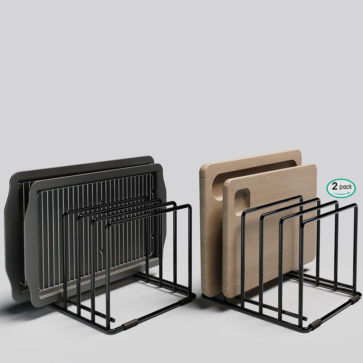 2-Pack Dish Rack & Cutting Board Organizer – 5-Tier Metal Rack for Cutting Boards, Bakeware, Trays – Space-Saving Kitchen Storage, Rust-Resistant Dish Organizer for Cabinets, Countertops & Pantry
