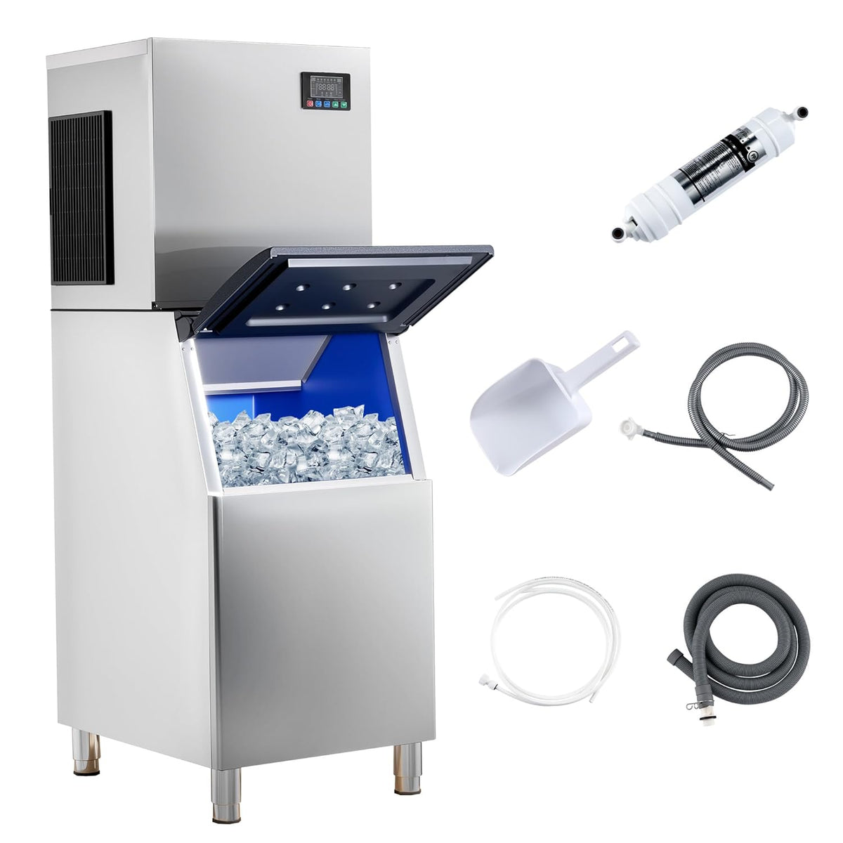 Albott Commercial Ice Maker, 600lbs/24H Stainless Steel ice Machine Countertop with 284lbs Storage Capacity, Self Cleaning for Home/Bar/Restaurant