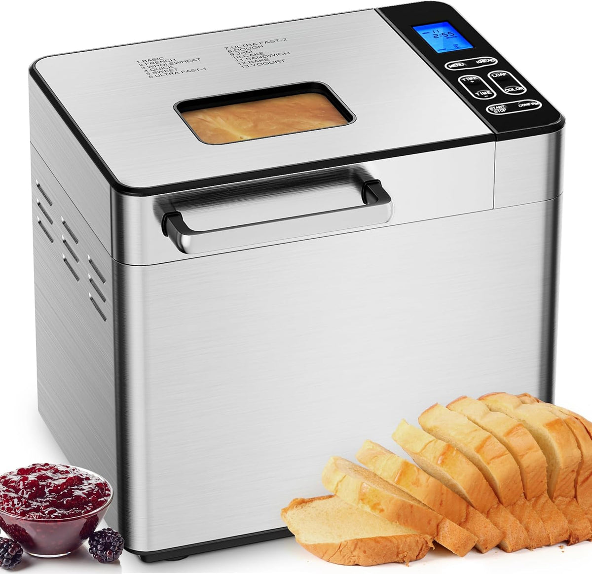 EUHOMY Bread Maker Machine 13-in-1 Bread Machine, Dough Maker, Auto Nut Dispenser & Ceramic Pan, 2LB and 3 Loaf Sizes & 3 Crust Colors, 650W Bread Machine with Keep Warm Set, Whole Wheat