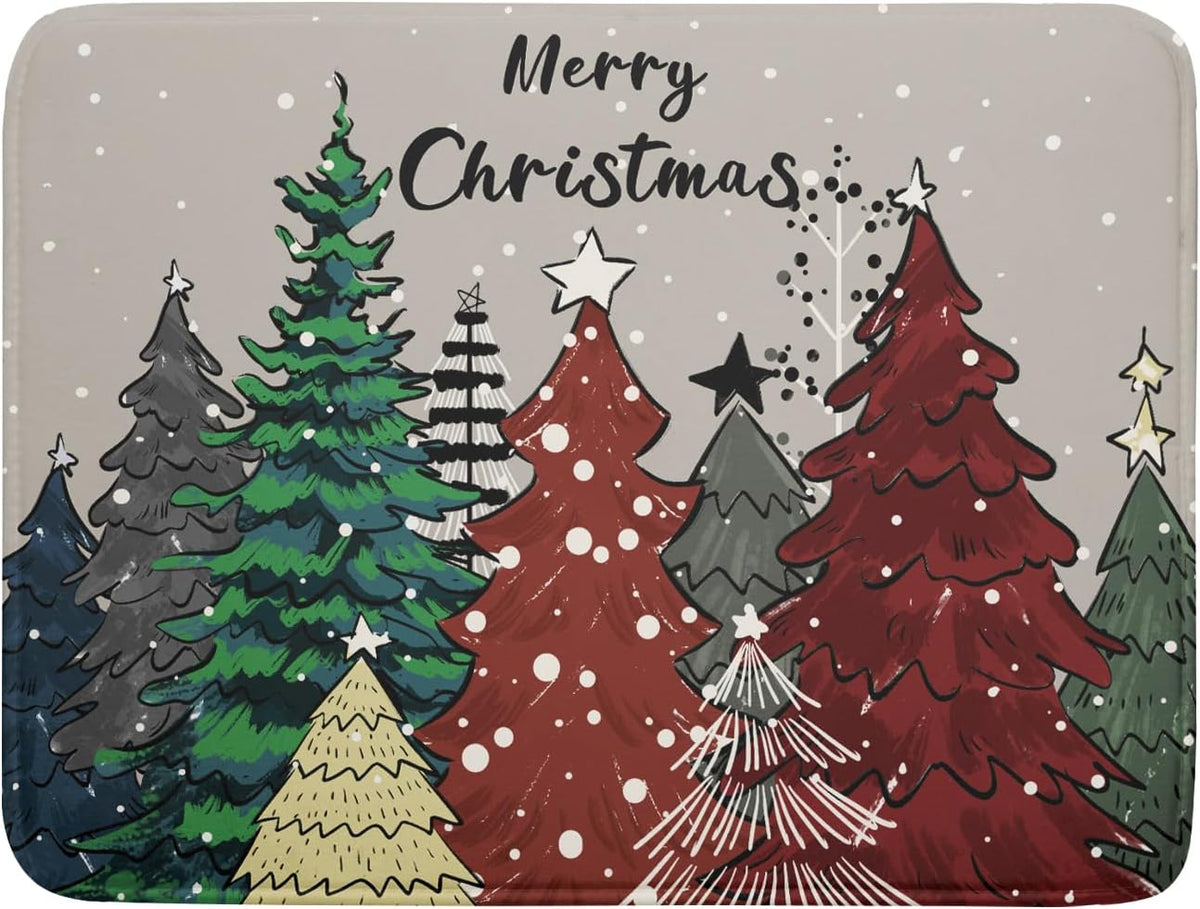Christmas Trees Dish Drying Mat Winter Holiday Kitchen Dishes Pad 18x24 Inch Absorbent Reversible Fast Dry Draining Rack Pad for Countertop