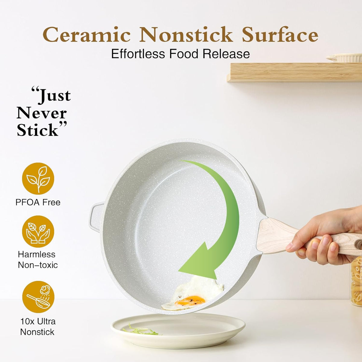 Nonstick Ceramic Deep Frying Pan, 10 Inch Non Toxic Skillet with Lid, Healthy Jumbo Cooker, Saute Pan for Cooking, Induction Cookware, PFOA & PFAS Free