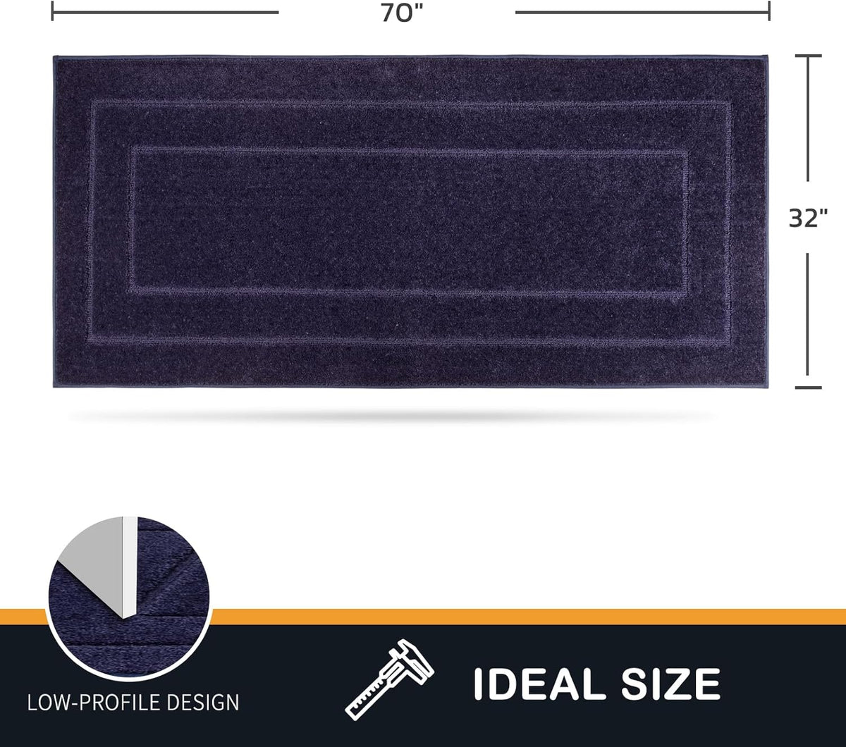PURRUGS Dirt Trapping Door Mat 32" x 70", Non-Slip/Skid Machine Washable Entryway Rug, Dog Doormat, Super Absorbent Welcome Mat for Muddy Wet Shoes and Paws, Navy Blue