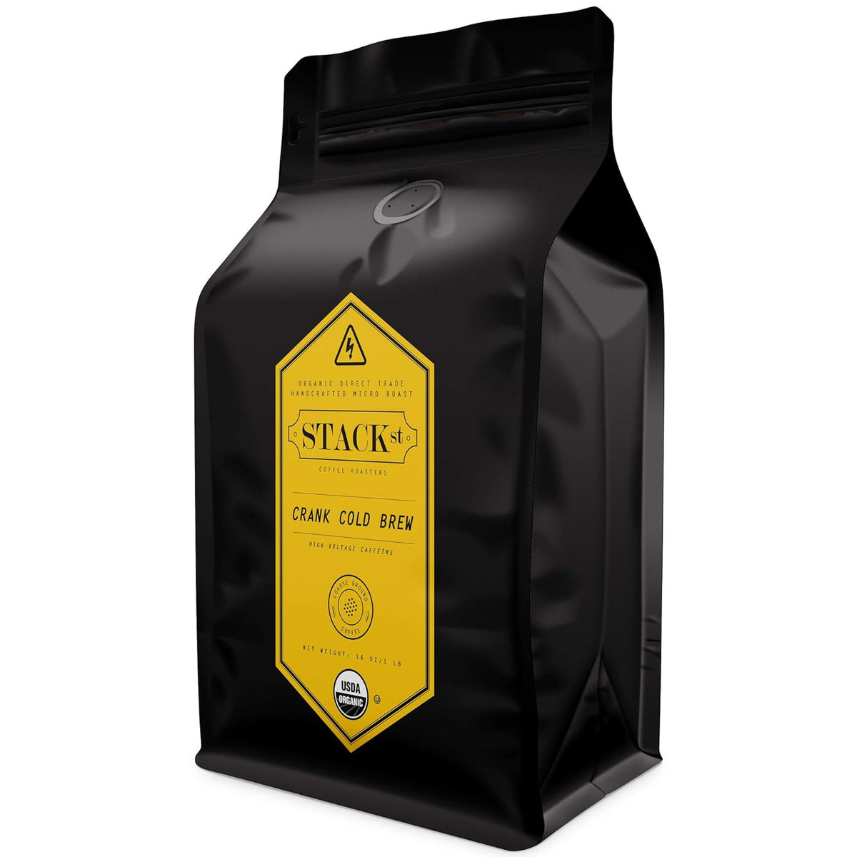 Organic Cold Brew Coffee Coarse Ground 1 LB - CRANK High Voltage Caffeine Dark Roast, Coarse Grind – By Stack Street