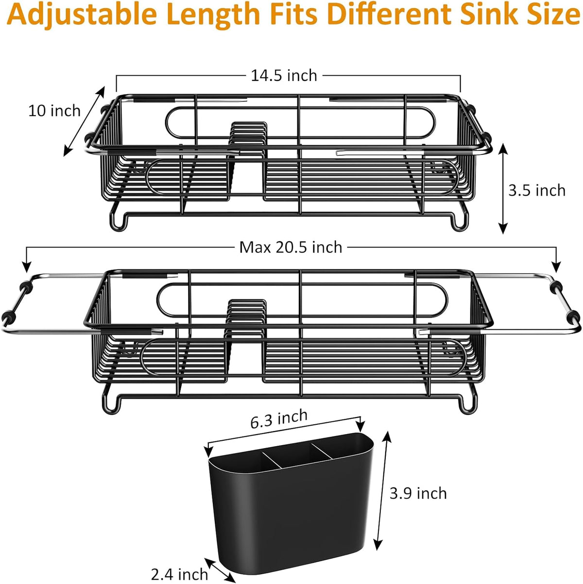 Expandable in Sink Dish Drying Rack,Small Dish Rack Over Sink with Utensil Holder,Stainless Steel Dish Drainers for Kitchen Counter,Sink Drying Rack for Small Space,14.5“-20.5” L x 10“ W x 3.5” H