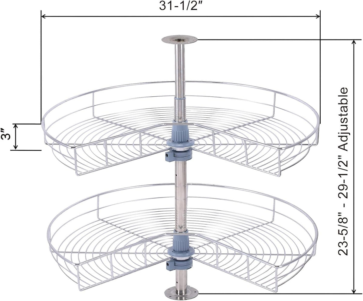 Dowell 32" Kidney Lazy Susan, 2 Shelves, Kitchen Base Corner Cabinet Organizer (Chrome 4001 270 32)