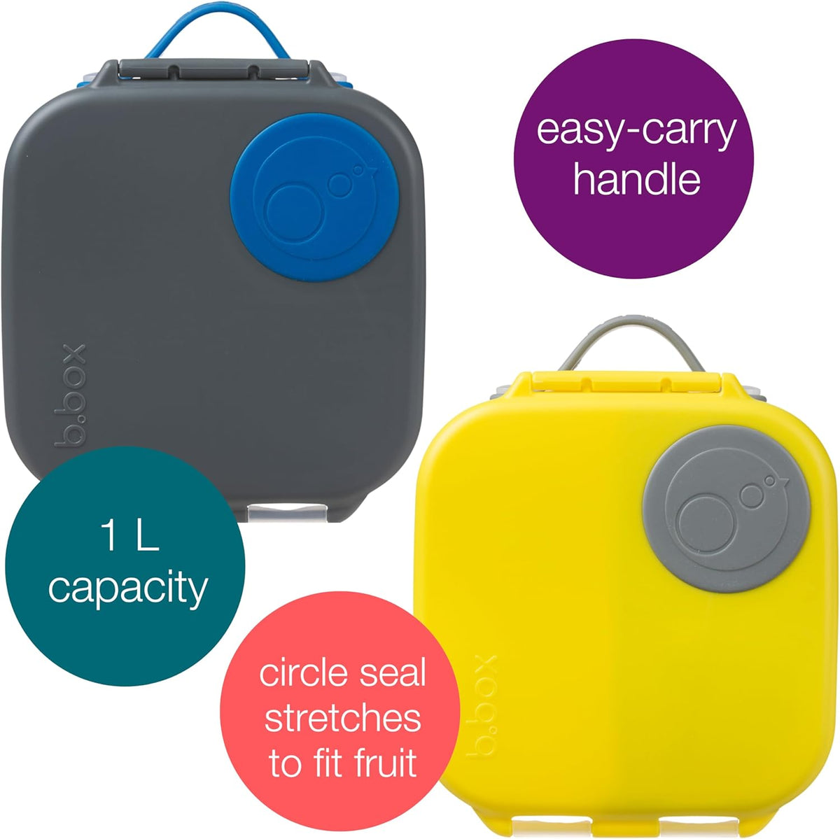b.box Mini Lunch Box (2-pack), Bento Box for Kids Snack Container with 2 Leak-Proof Compartments, Reusable Snack Containers with Lids, BPA Free Kids Lunch Box, 4 1/4 Cup (Blue Slate+Lemon Sherbet)