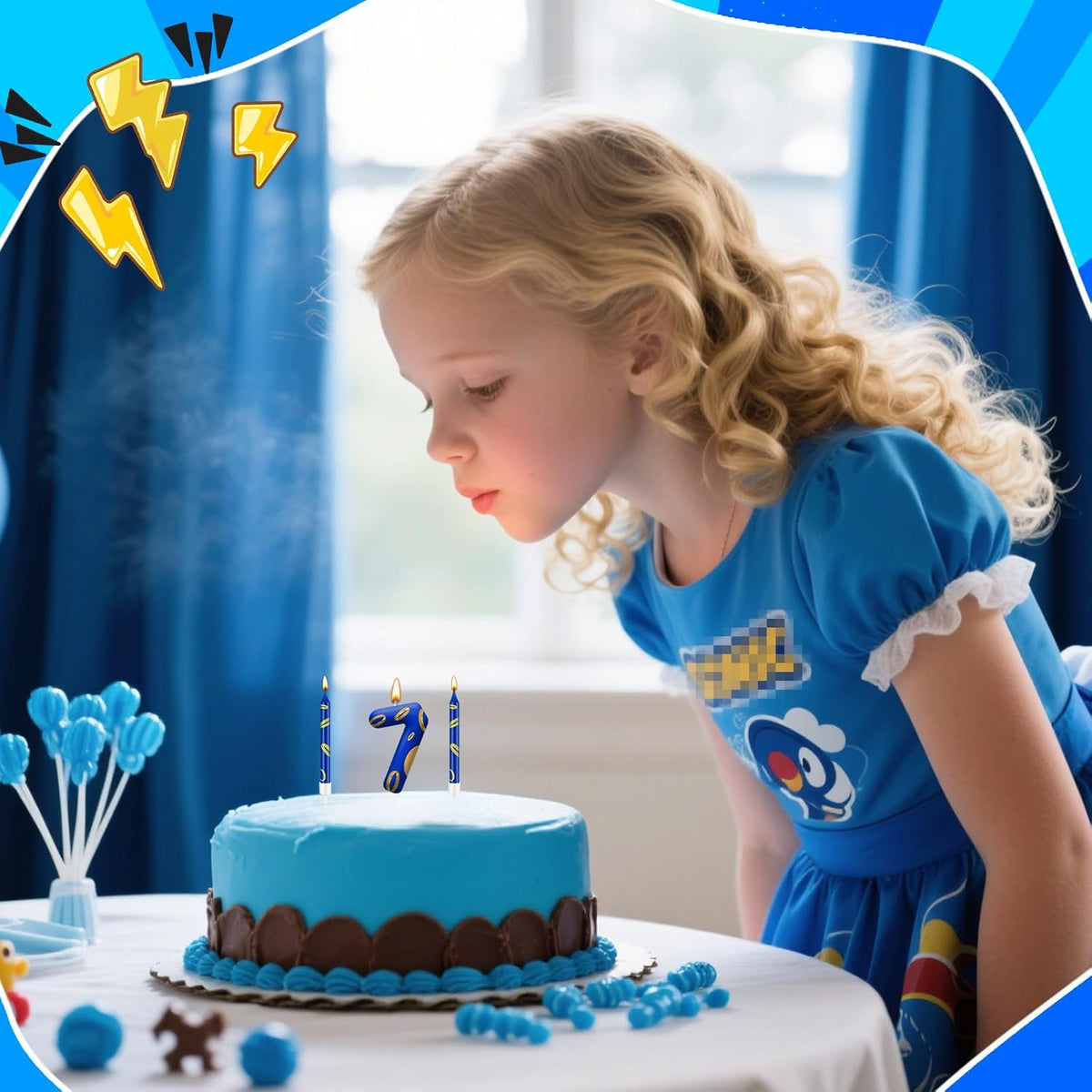 13PCS Birthday Cake Candles Set - Blue and Golden Ring Number Candles with Vibrant Designs for Boys & Girls, Theme Birthday Party Decorations, Cake Toppers for Theme Parties(Number 7)