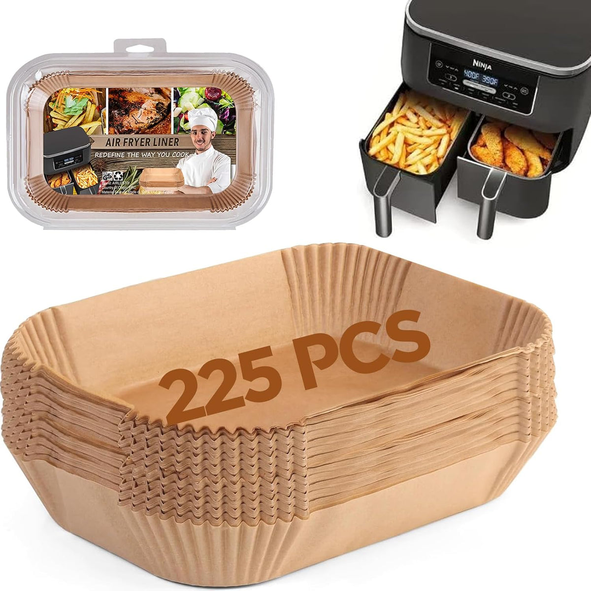 Ninja Foodi Air Fryer Liners, Ninja Air Fryer Liners Disposable, Ninja DZ071 Foodi Ninja Dual Air Fryer Parchment Paper Liners, Rectangular Airfryer Paper Liners, Rectangle 2 Basket Liners