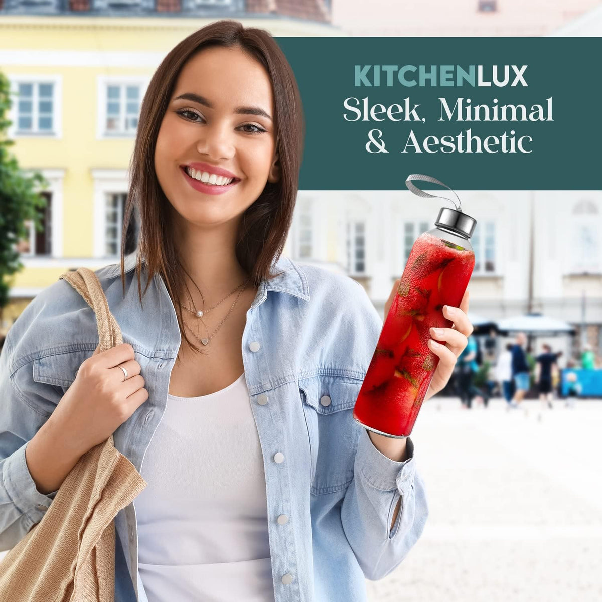 32 oz Glass Water Bottle Set of 12 - Glass Water Bottles Caps & Sleeve, Reusable Glass Bottle Lids, Clear Glass Bottles, Refillable Glass Juice Bottles for Juicing, Juicer Bottles