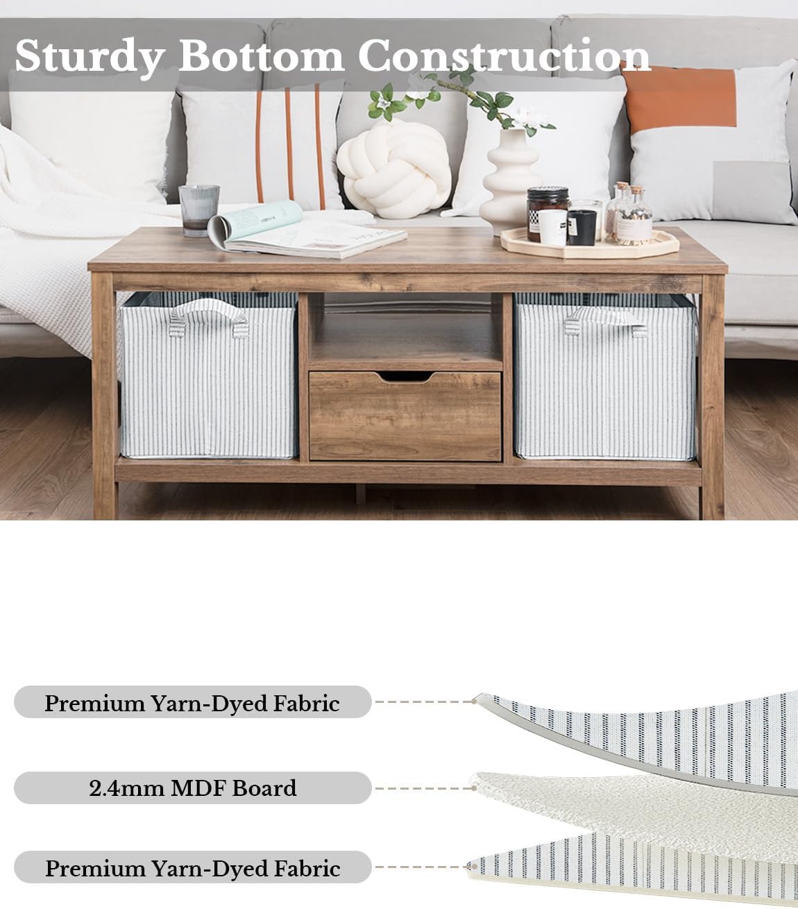 StorageWorks Storage Bins, Fabric Storage Bins for Shelves, Large Storage Baskets with Metal Frame, Closet Baskets and Bins with Handles, Gray and White Stripes, 2-Pack