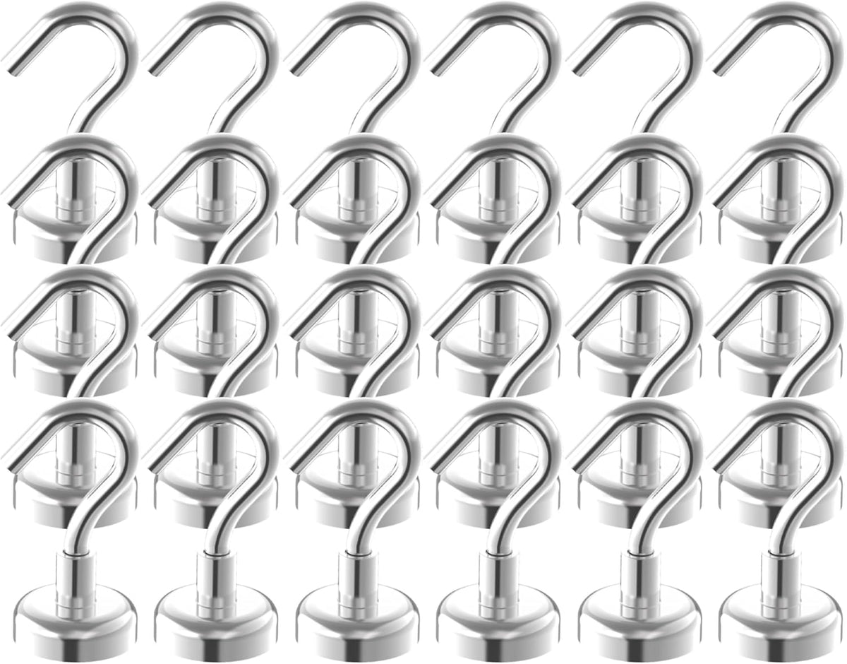 Heavy Duty Small Magnetic Hooks with 0.79" Dia Magnetic Base,40lbs - 24Pack Super Strong Rare Earth Magnet Hook, Extra Strong Cruise Hook for Hanging, Magnetic Hanger for Cabins, Grill