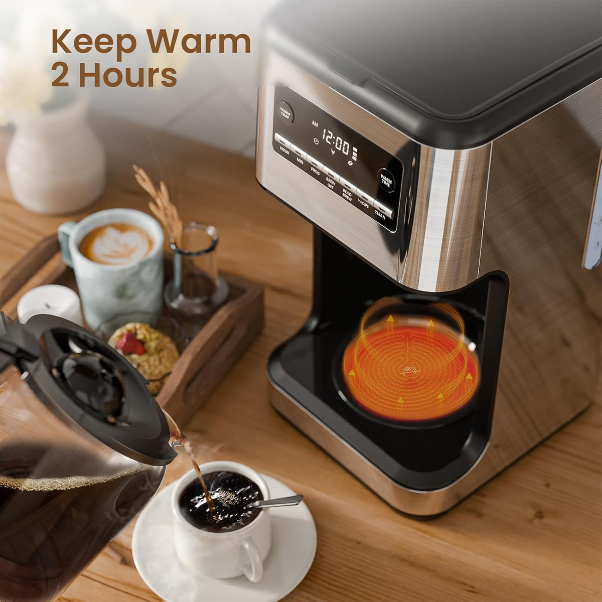 Coffee Maker, 14-Cup Programmable Drip Coffee Makers with Reusable Filter & Keep Hot Plate, Auto Pause Small Coffee Machines with Large Coffee Pot,Timer, Self-cleaning,Stainless Steel