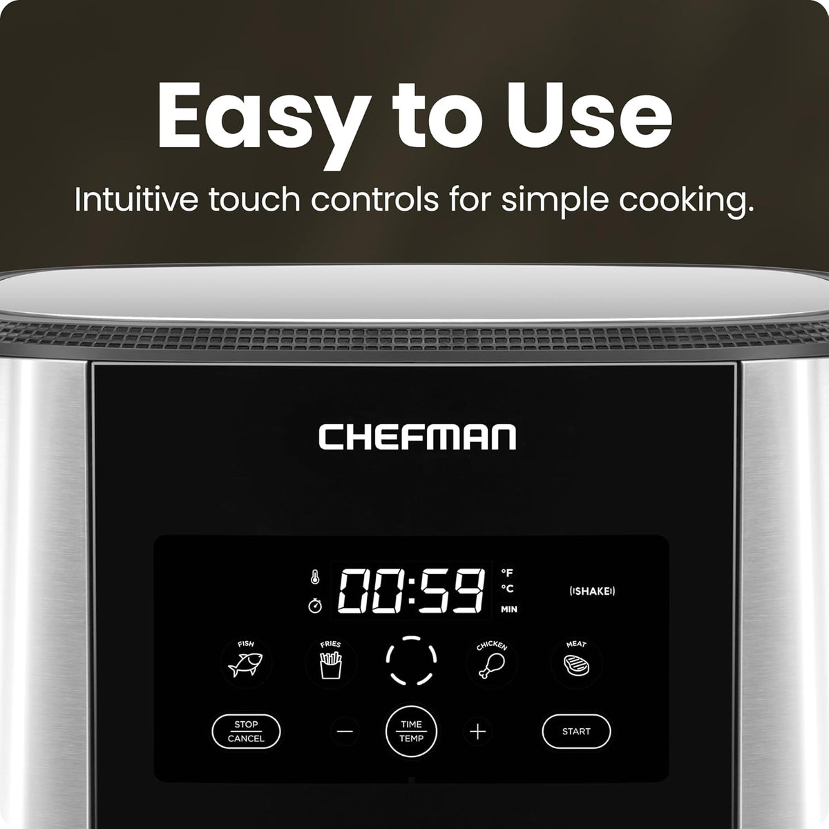 Chefman TurboFry® Touch Air Fryer, XL 8-Qt Family Size, One-Touch Digital Control Presets, French Fries, Chicken, Meat, Fish, Nonstick Dishwasher-Safe Parts, Automatic Shutoff, Stainless Steel