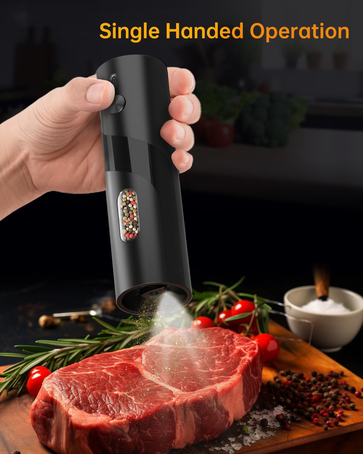 CIRCLE JOY Electric Pepper Mill Top-Refill Battery Operated Black Pepper Grinder with Upgraded Large Capacity, Adjustable Coarseness, Led Light