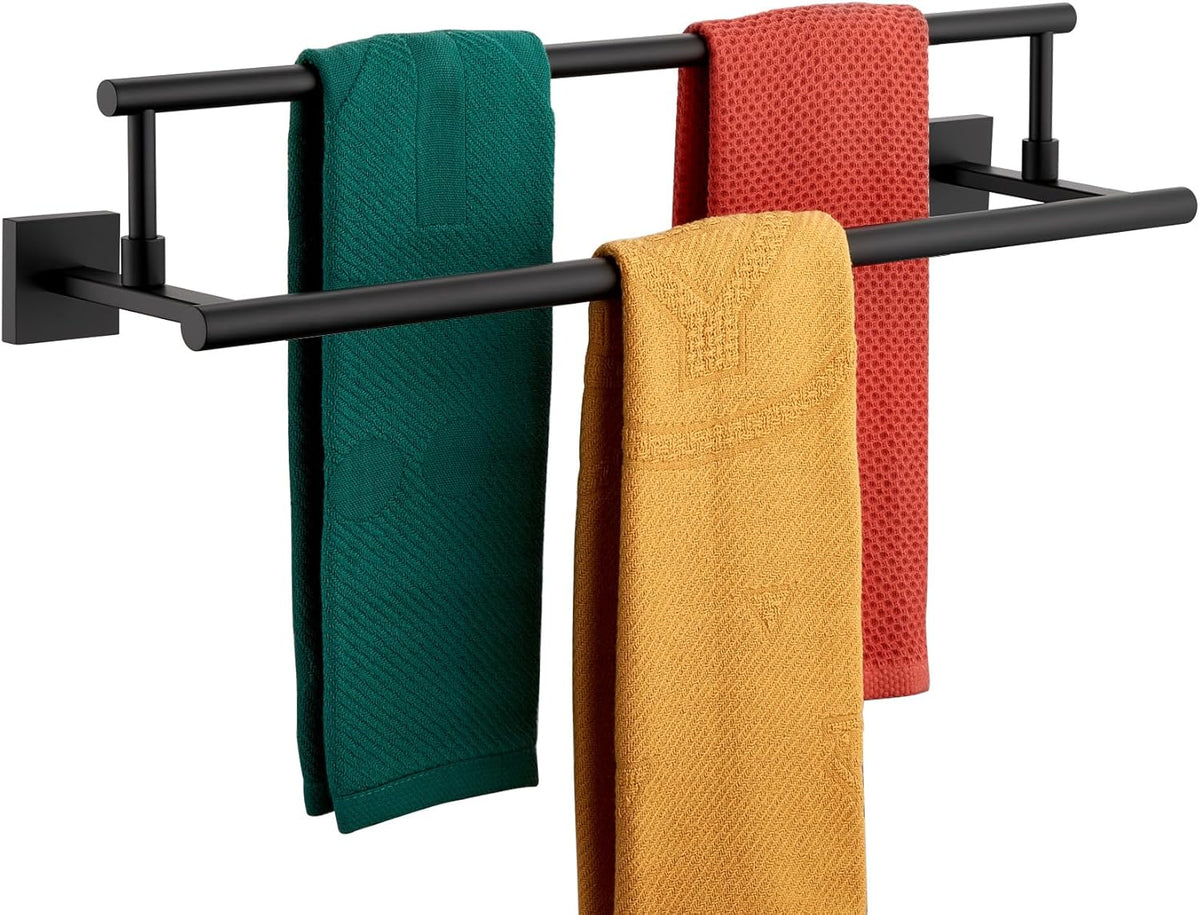 KOKOSIRI Bathroom Towel Bars 24-Inch Double Towel Rails Matte Black Towel Holder for Kitchen Garage Wall Mount Stainless Steel B5009BK-L24