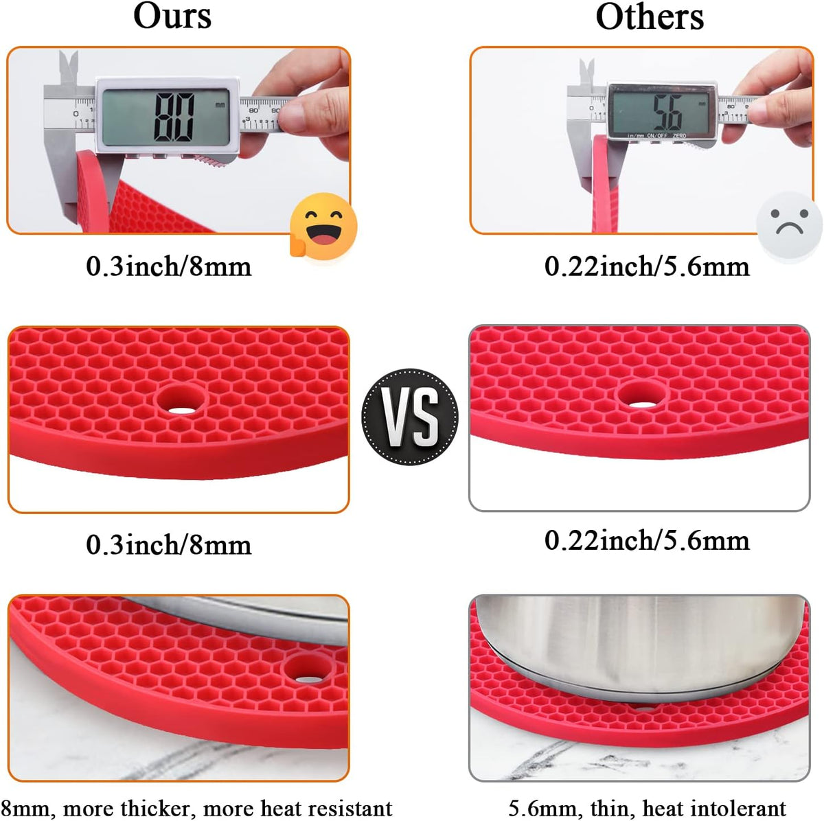 Silicone Trivets for Hot Pots and Pans - 4PCS Heat Resistant Oversized Silicone Pot Holders Hot Pads for Kitchen, Multipurpose Round Trivet Mat, Spoon Holder & Jar Opener, Drying Mat（Red）