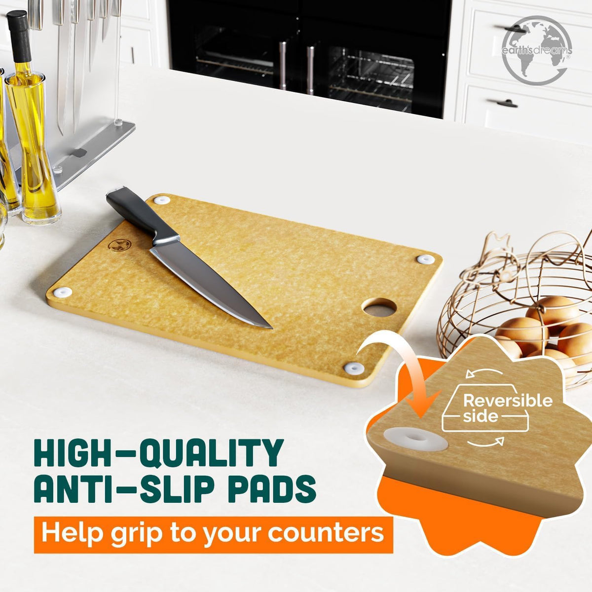 Earth’s Dreams Wood Cutting Board 17x12 Extra Large - Charcuterie Board, Non-Plastic, Non-Toxic, Heavy-Duty, Dishwasher Safe (Tan/Blacks)