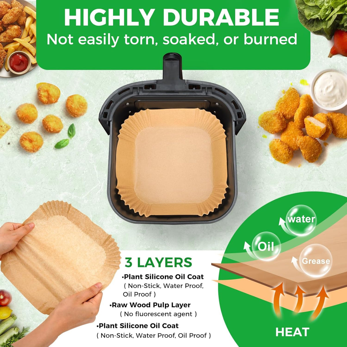 Air Fryer Disposable Paper Liners - 150Pcs 8In Square Parchment Paper Non-Stick Airfryer Basket Liners for Steamer Microwave Oven, Deep Fryer Parts & Accessories