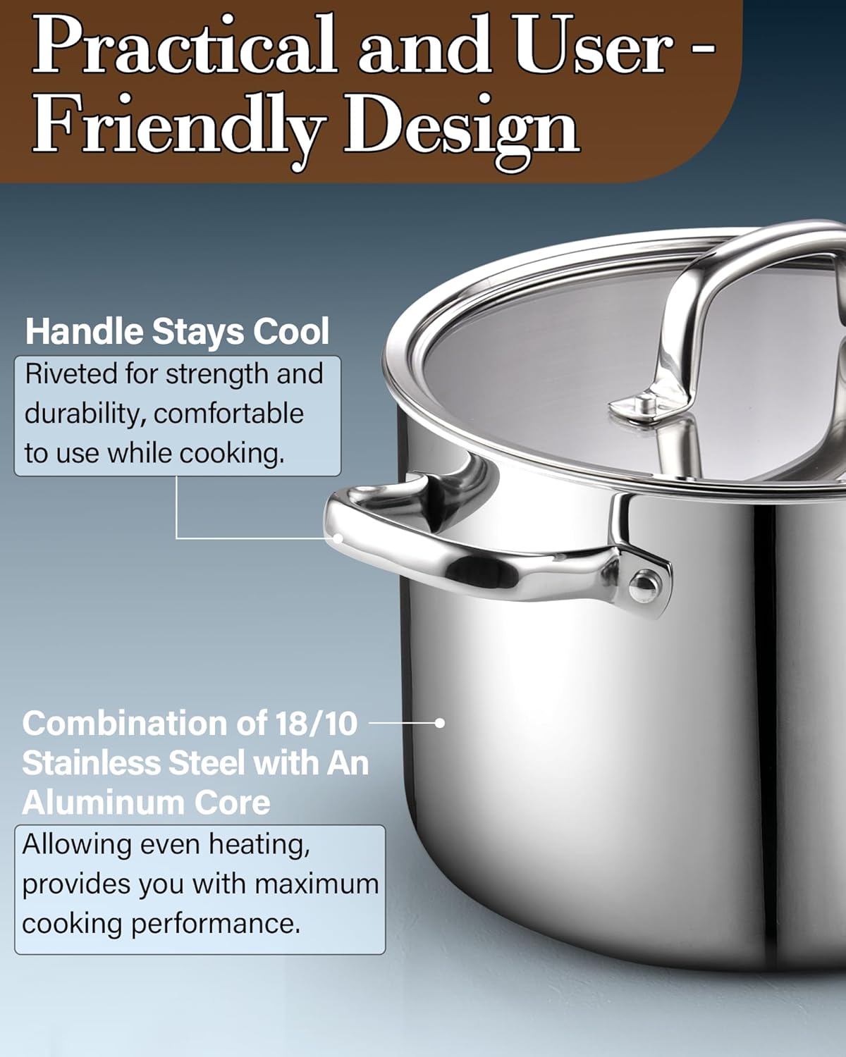 Cook N Home Stainless Steel Stockpot with Lid 4 Quart, Tri-Ply Clad Soup Pot, Induction Cooking pot, Silver