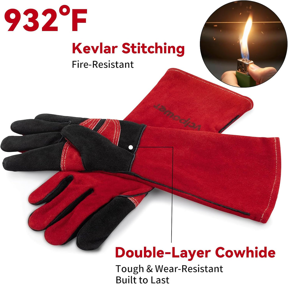16 Inch Welding Gloves Heat Resistant 932°F for BBQ,Oven,Grill,Fireplace MIG,TIG,Stick Welding,Forging,Animal Handling (L-Large)
