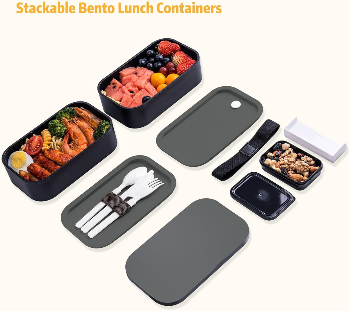 Bento Box with Lunch Bag Microwavable All-in-One Meal Prep Compartment Lunch Containers with Utensils Leak Resistant Lunch Box with Sauce Container 60oz Gray