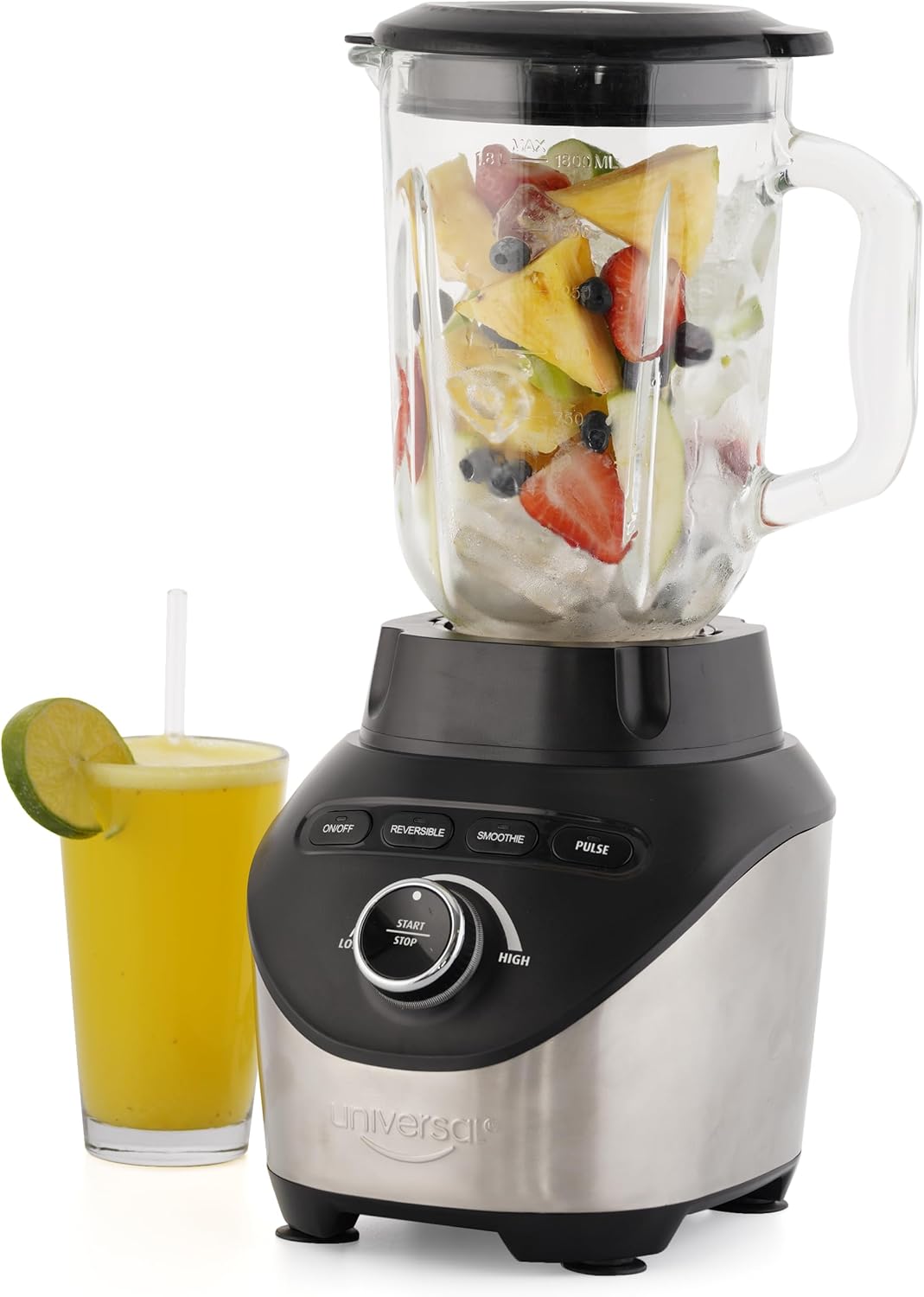 Universal 1500 Peak Watt Turbo Elite Max Blender, 71oz - 9-cup / 2.1 Liter Glass Pitcher, 3 Speed Settings with Powerful 6 Stainless Steel Blades, Premium Blender for Smoothies, Domestic Use