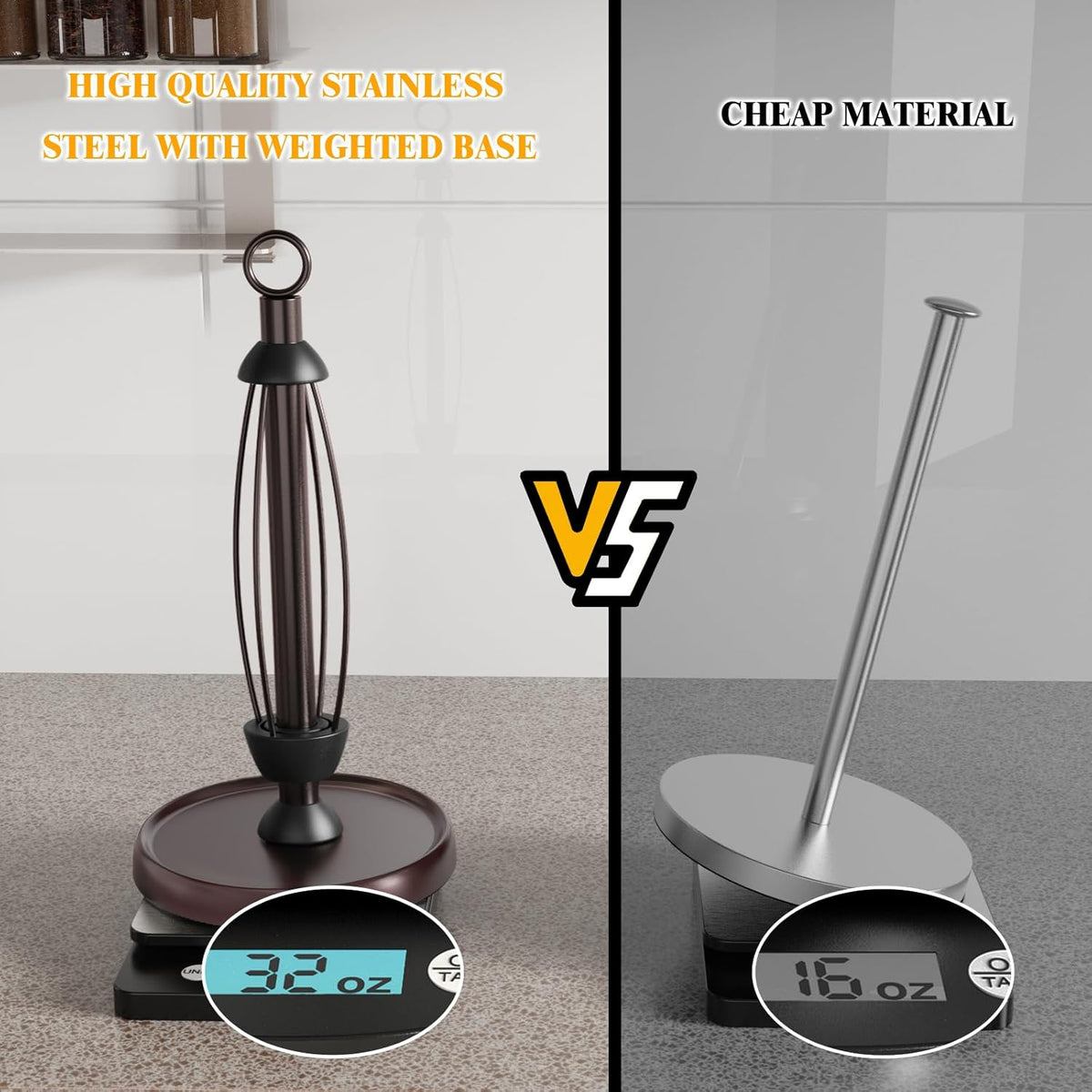 Oil Rubbed Bronze Paper Towel Holder Countertop, Bronze Kitchen Accessories Decor, Stainless Steel, Weighted Base, One Hand Tear Paper Towel Stand with Ratchet System for Kitchen Farmhouse Essentials