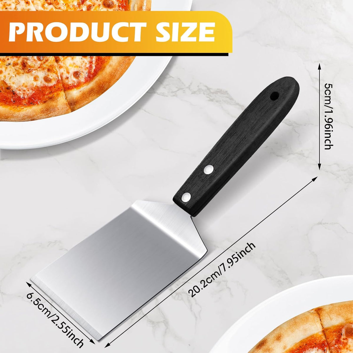BBTO 20 Pcs Small Brownie Cookie Pizza Spatula Pie Server Stainless Steel Cake Serving Spatula Baking Triangular Spade Wood Handle Shovel for Desserts Pizza Pie Cake Biscuit (Black)