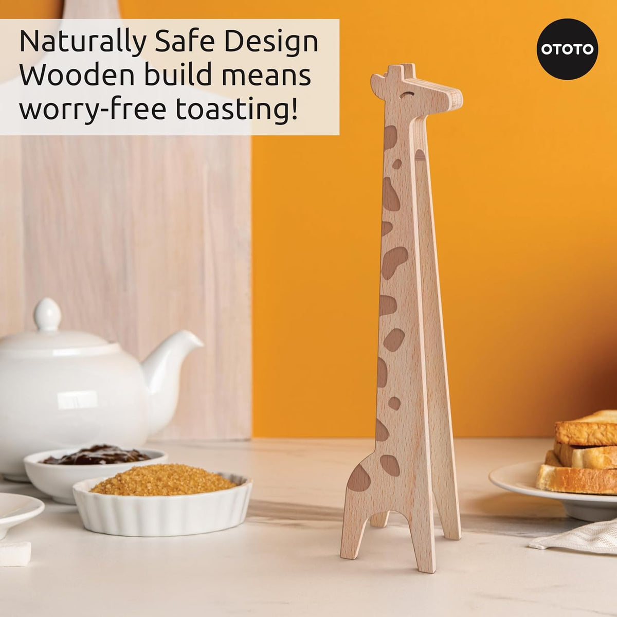 NEW OTOTO Jerry the Giraffe Toaster Tongs - Multipurpose Wooden Tongs for Cooking, Serving Food, Kitchen Gifts, Fun Gifts, Cute Kitchen Accessories, Fun Gadgets