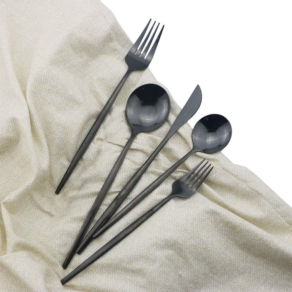 Shiny Black Silverware Set, JASHII 30-Piece Stainless Steel Satin Finish Flatware Set, Kitchen Utensil Set, Mirror Polished Tableware Cutlery Set for Home and Restaurant, Dishwasher Safe
