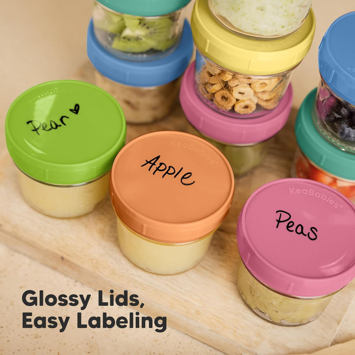 KeaBabies 12pk 4oz Glass Baby Food Containers with Lids - Leak-Proof, Microwavable Small Glass Jars, Baby Purees & Toddler Snack Storage Containers, BPA-Free, Dishwasher & Freezer Safe (Kea)