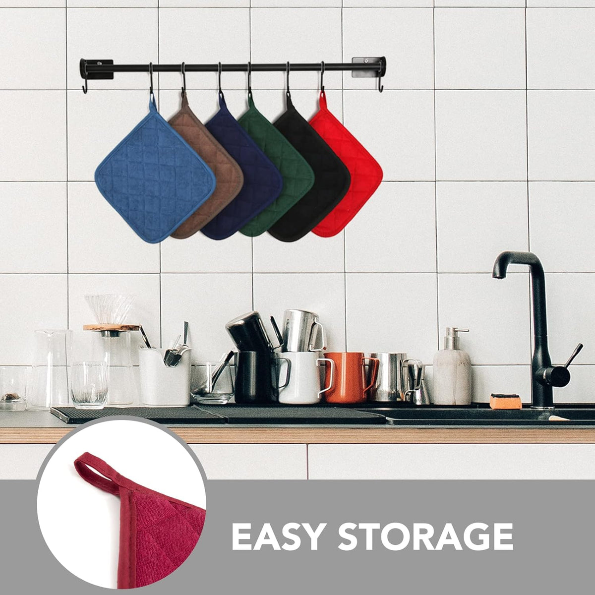 Joyhalo 4 Pack Pot Holders for Kitchen,Cotton Oven Holder with Great Heat Resistance,Non Slip Hot Pads for Kitchen Clearance,Dark Red