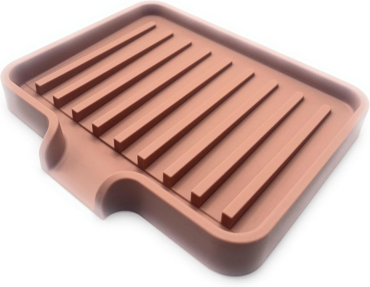 Happitasa Silicone Soap Dish Tray and Sponge Holder with Drain Chute, Pack of 2 | Bathroom and Kitchen Sink Organizer Caddy (Mocha, 5.2"x4", 7.2 Ounces)