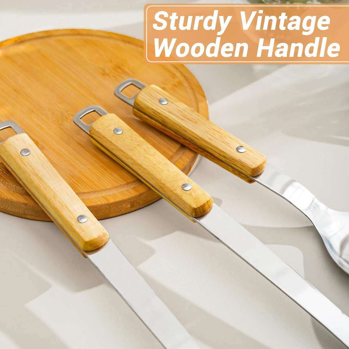 FJNATINH Cooking Utensils Set with Wood Handle, 9 Pieces Wok Utensils Tools - Wok Accessories Cookware Set