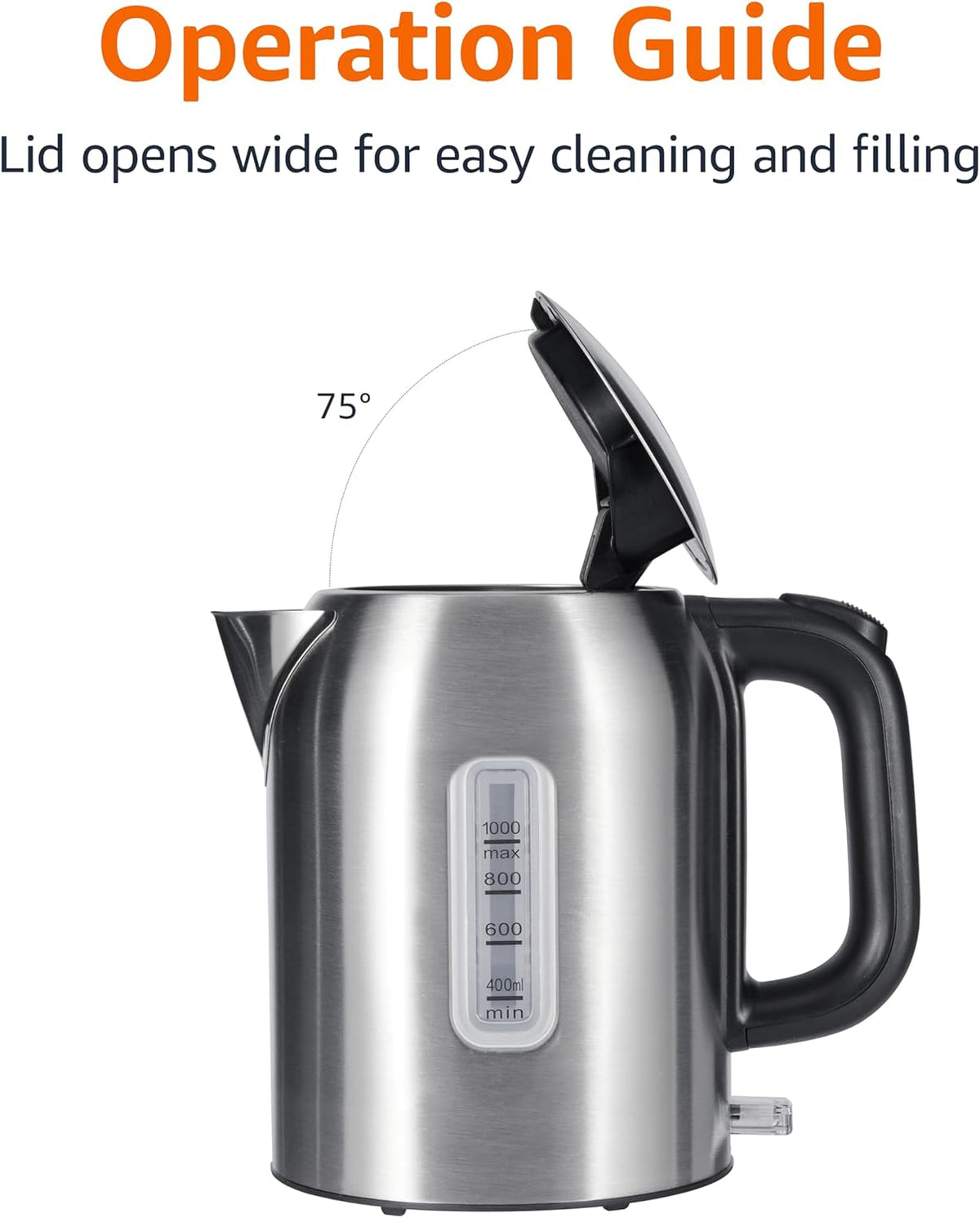Amazon Basics 1.1Qt (1L) Electric Kettle, Tea Kettle & Water Boiler, with Auto Shut-Off, Boil Dry Protection, High-Safety Strix Thermostat, BPA-Free, 1500W, Stainless Steel, New Model, Black & Silver