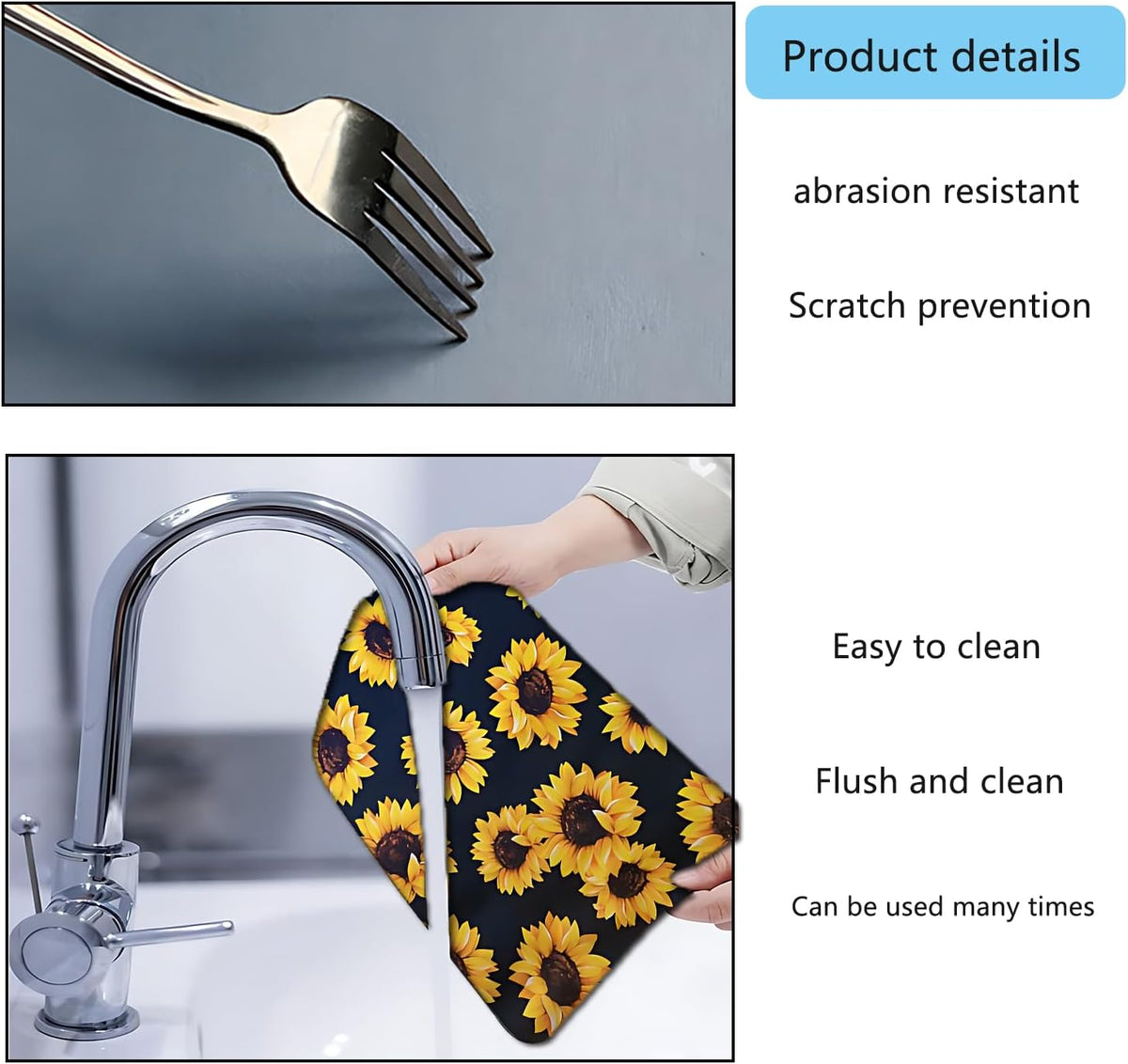 Dish Drying Mat Foldable Fall Kitchen Drying Mat Absorbent Sink Mat Multi-Purpose Coffee Pad Easy To Clean,Kitchen Gadgets,sunflower decor(sunflower) (17inches*24inches)
