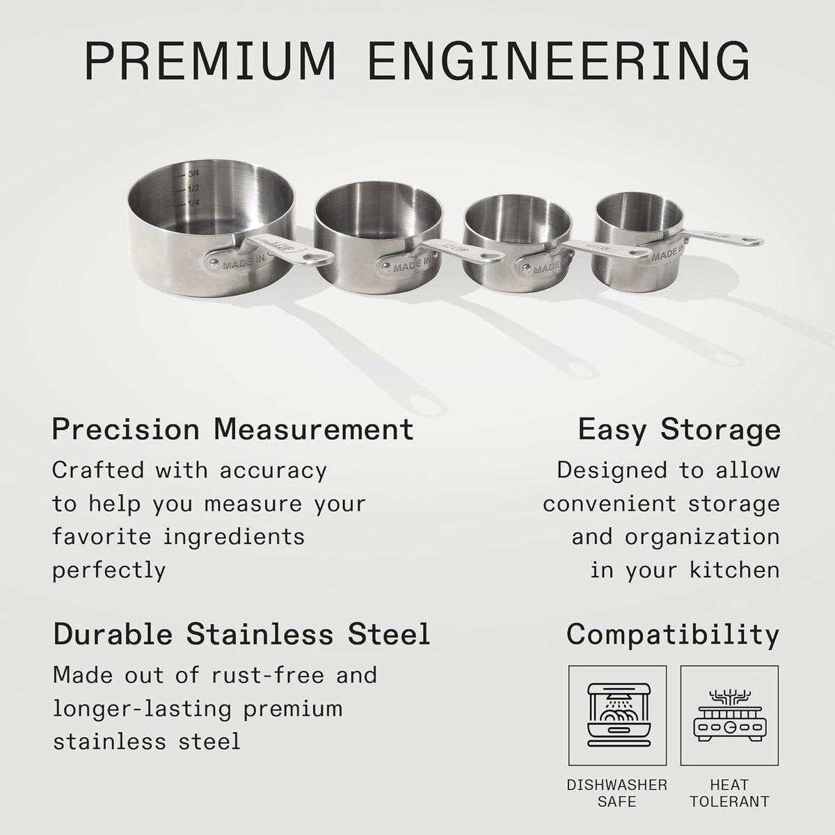 Made In Cookware - Measuring Cup Set - Stainless Steel - Stackable - Dishwasher Safe