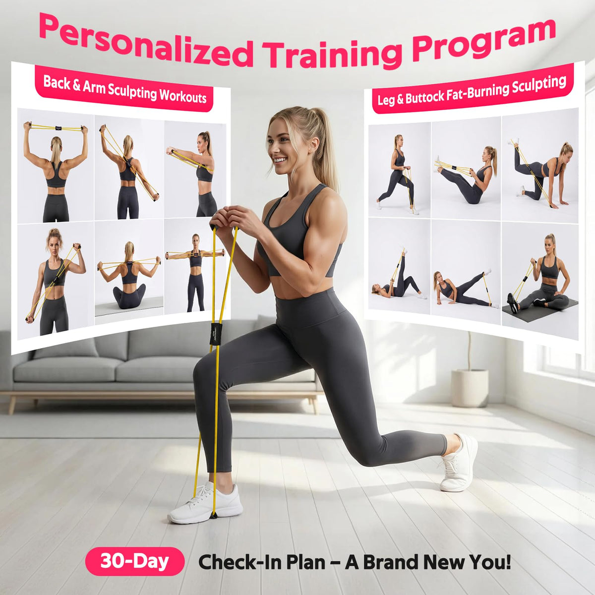 RENRANRING Figure 8 Fitness Resistance Bands with Handles - Exercise Tube Band Set of 3 for Arm and Shoulder Stretch, Rope 8 Word Elastic for Women and Men