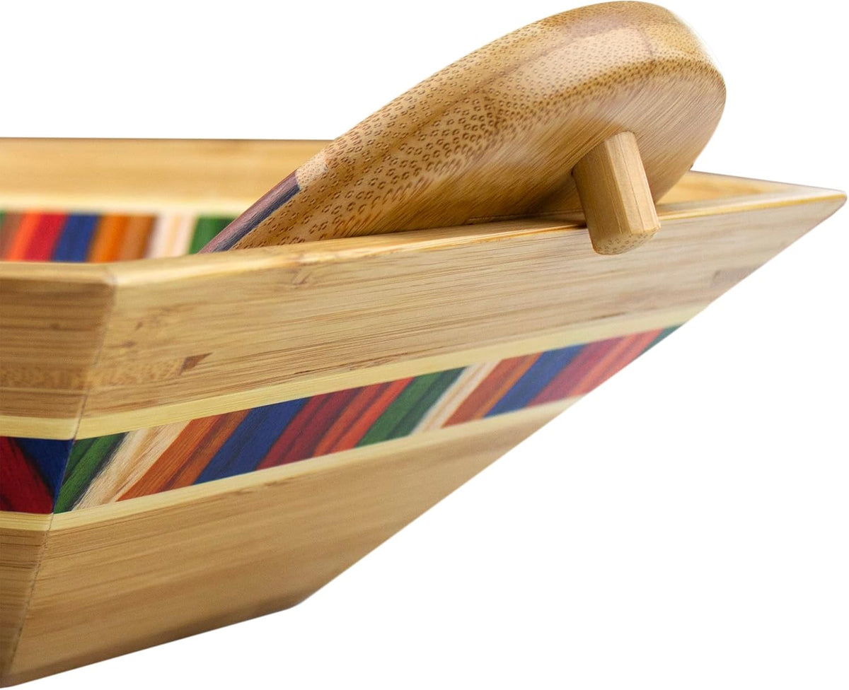 Totally Bamboo Baltique Marrakesh Collection 14" Salad Serving Bowl with Salad Hands, Bamboo and Colored Birch Wood