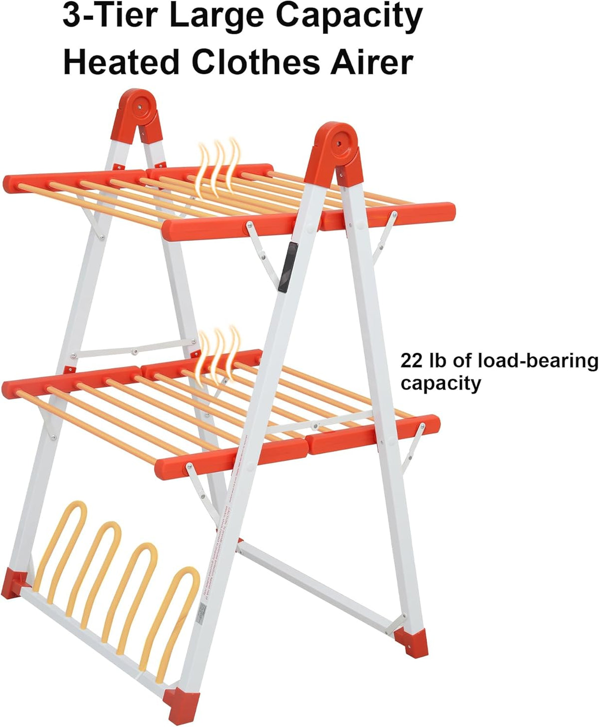 Electric Heated Clothes Drying Rack,Foldable Heated Garment Dryer with Timer Shut-Off Laundry Rack for Clothes Shoes Socks,Aluminum Alloy,Red,Plug & Play,(39.37x25.98x23.82in)