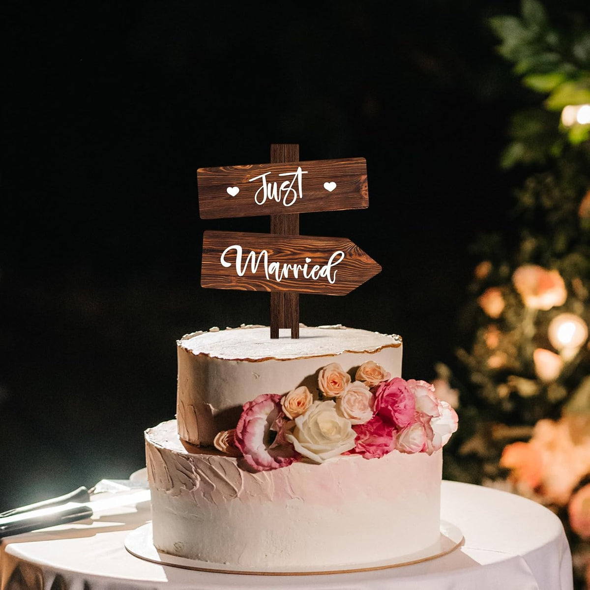 Rustic Just Married Wedding Cake Topper in Wood Wedding Cake Decoration