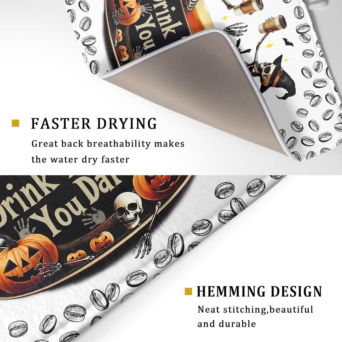 Skull Dead Coffee Mat Funny Dish Drying Pad for Kitchen Counter Absorbent Coffee Bar Accessories 18 X 24 Inch