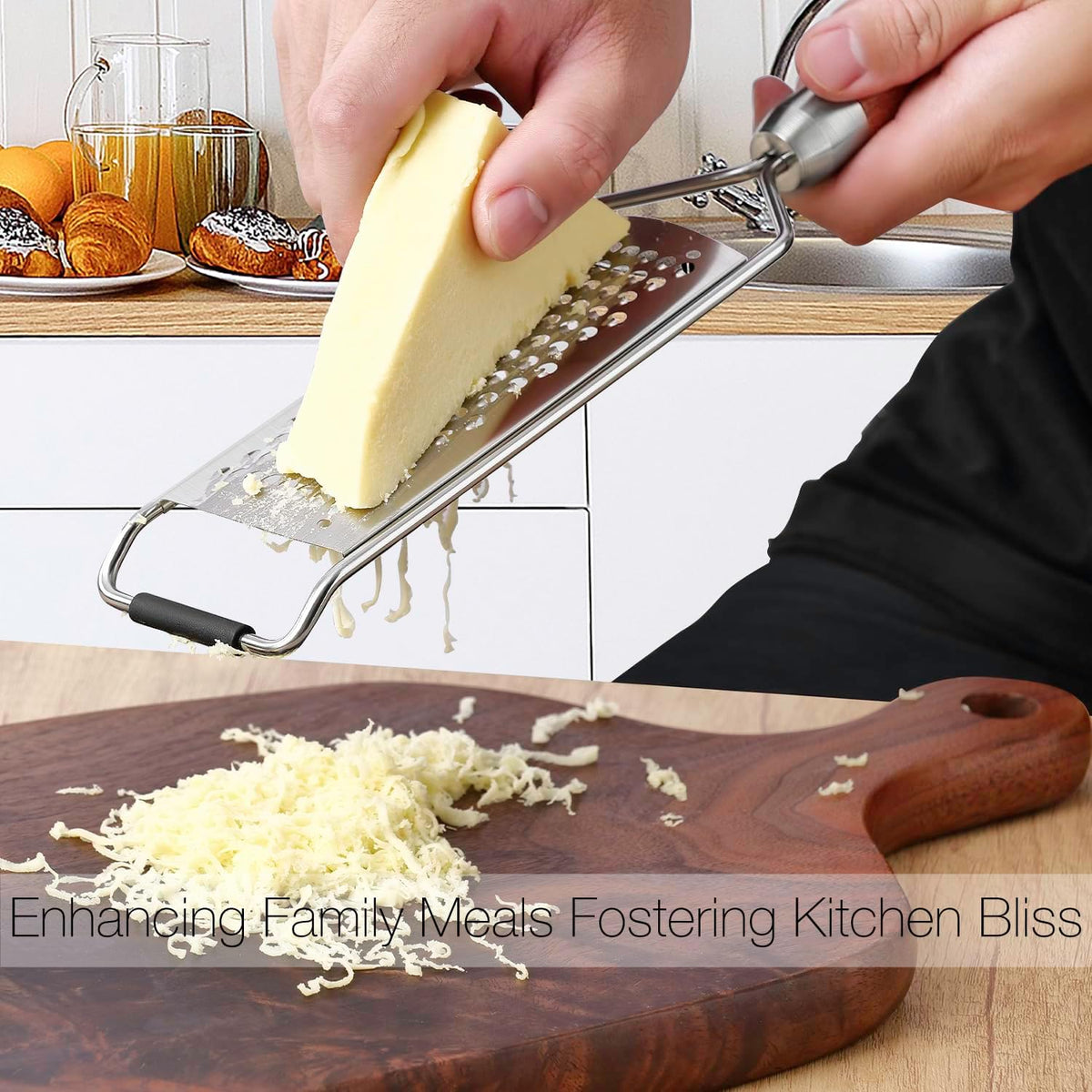 KULUNER Professional-Grade Lemon Zester with Fine Blades, Lightweight Cheese/Vegetable Grater, Solid Wood Handle Design - Rust-Resistant, Durable, Essential Kitchen Tool （B2）