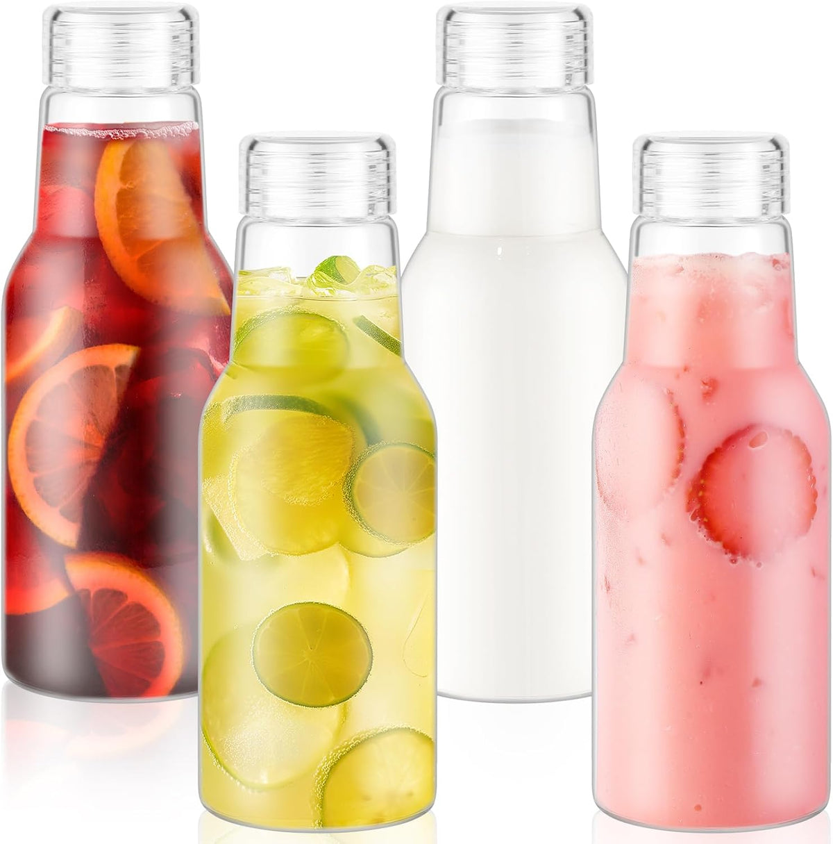 17 Oz Glass Juice Bottles with Lids, Glass Bottles, BPA Free, Borosilicate Glass for Juicing, Smoothies, Infused Water, Beverage Storage, Shaker Bottles (4 Pack)