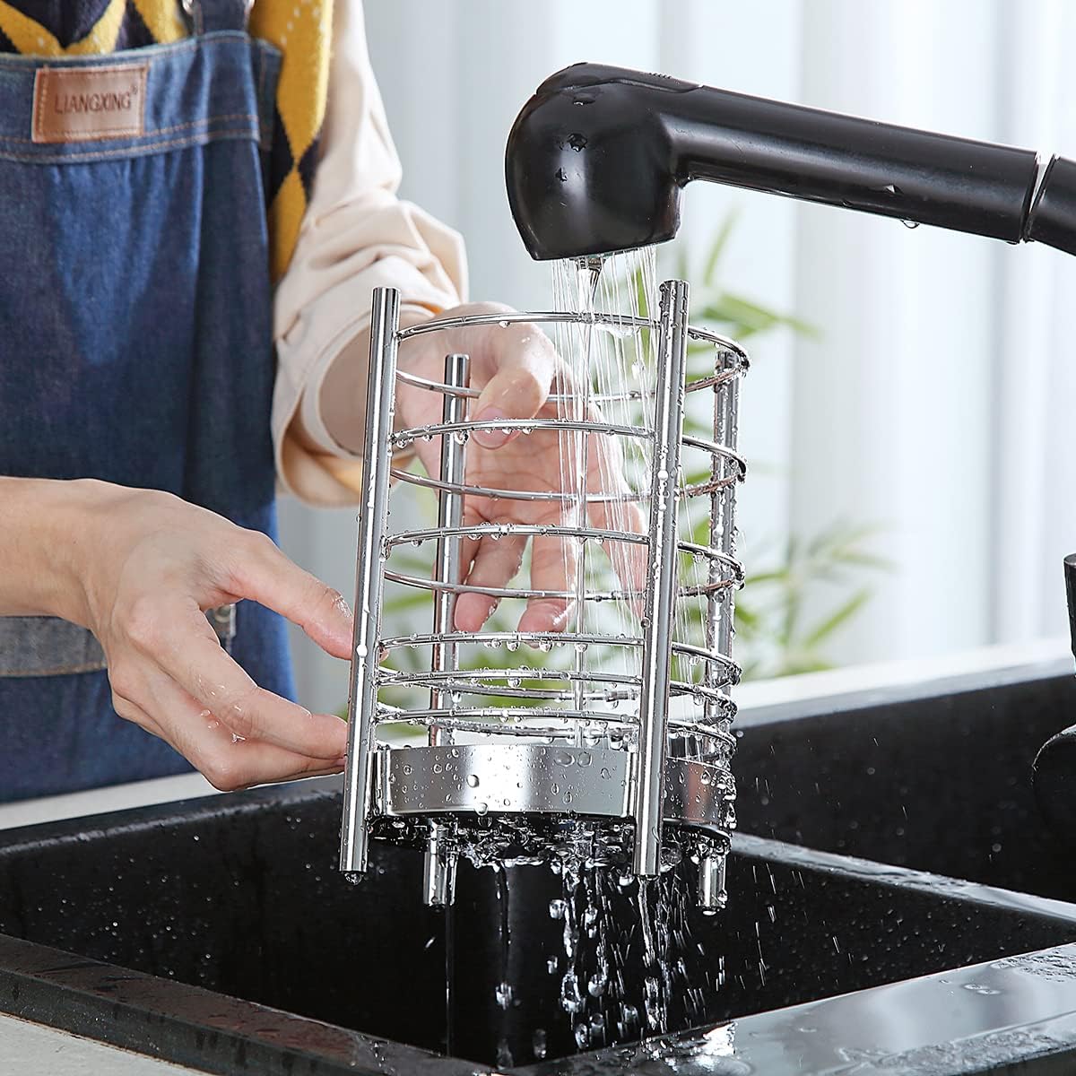 Kitchen Utensil Holder for Kitchen Counter, Stainless Steel Utensil Crocks, Utensil Storage Caddy Organizer, Cooking Utensil Holder, kitchen tools, Easy Cleaning (Silver/7.4''x5.2'')