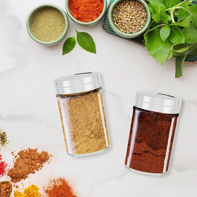 Segarty Spice Jars, 6 Pack 3 oz Spice Bottles with Shaker Lids, Glass Empty Storage Containers with Adjustable Stainless Steel Flow Top for Your Regularly Used Spices