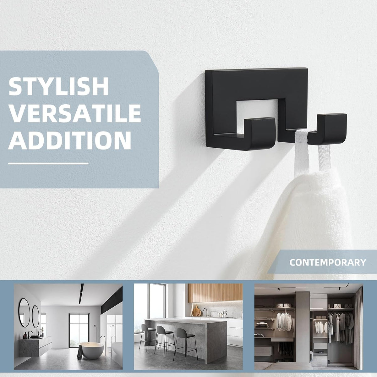 Angle Simple Double Towel Hook, Stainless Steel Bathroom Hand Towel Holder, Wall Coat Double Hook, Matte Black