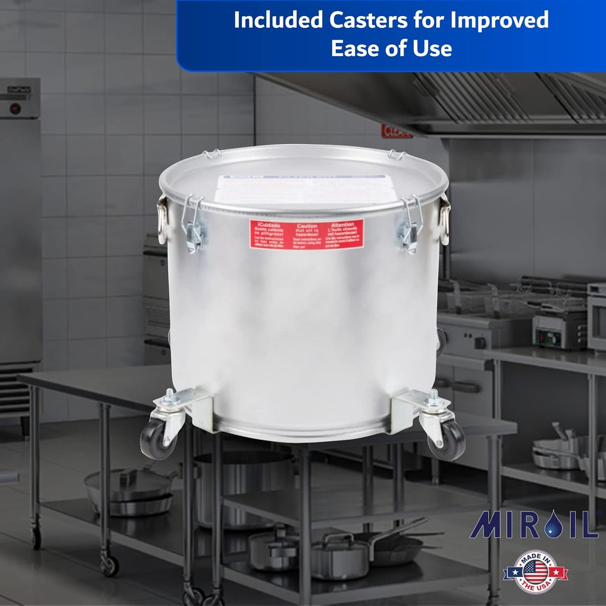 MirOil 5 Gallon Oil Disposal Caddy with Caster Wheels, USA Made Deep Fryer Grease Bucket Pot with Lid Lock &Lock Clips, 35lb Frying Oil Disposal Storage Container, Filtering Hot Cooking Grease - #40LC